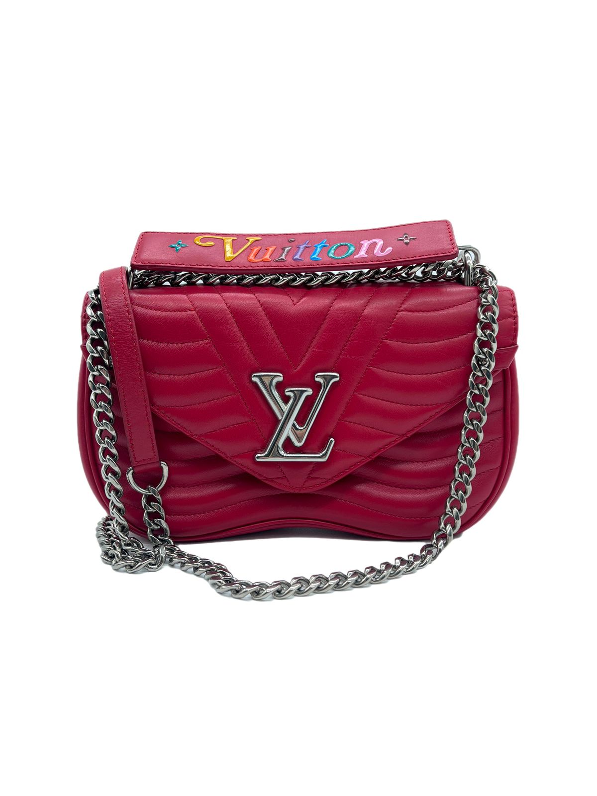LV RED LEATHER NEW WAVE CHAIN PM